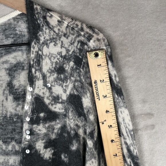 CHICOS Open Cardigan Sz 2 (L) Gray Ivory Wool Cashmere Light Sweater Sequins - Picture 9 of 15